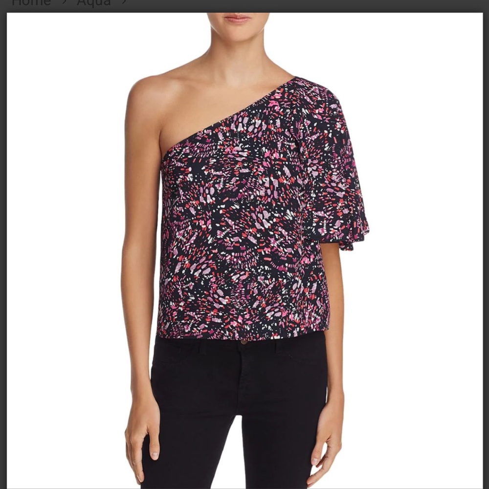 Aqua Brand Off Shoulder Single Sleeve lined Top Black & Pink  Size S